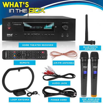 Δέκτης Bluetooth 1000W 5.2 καναλιών με ασύρματα μικρόφωνα